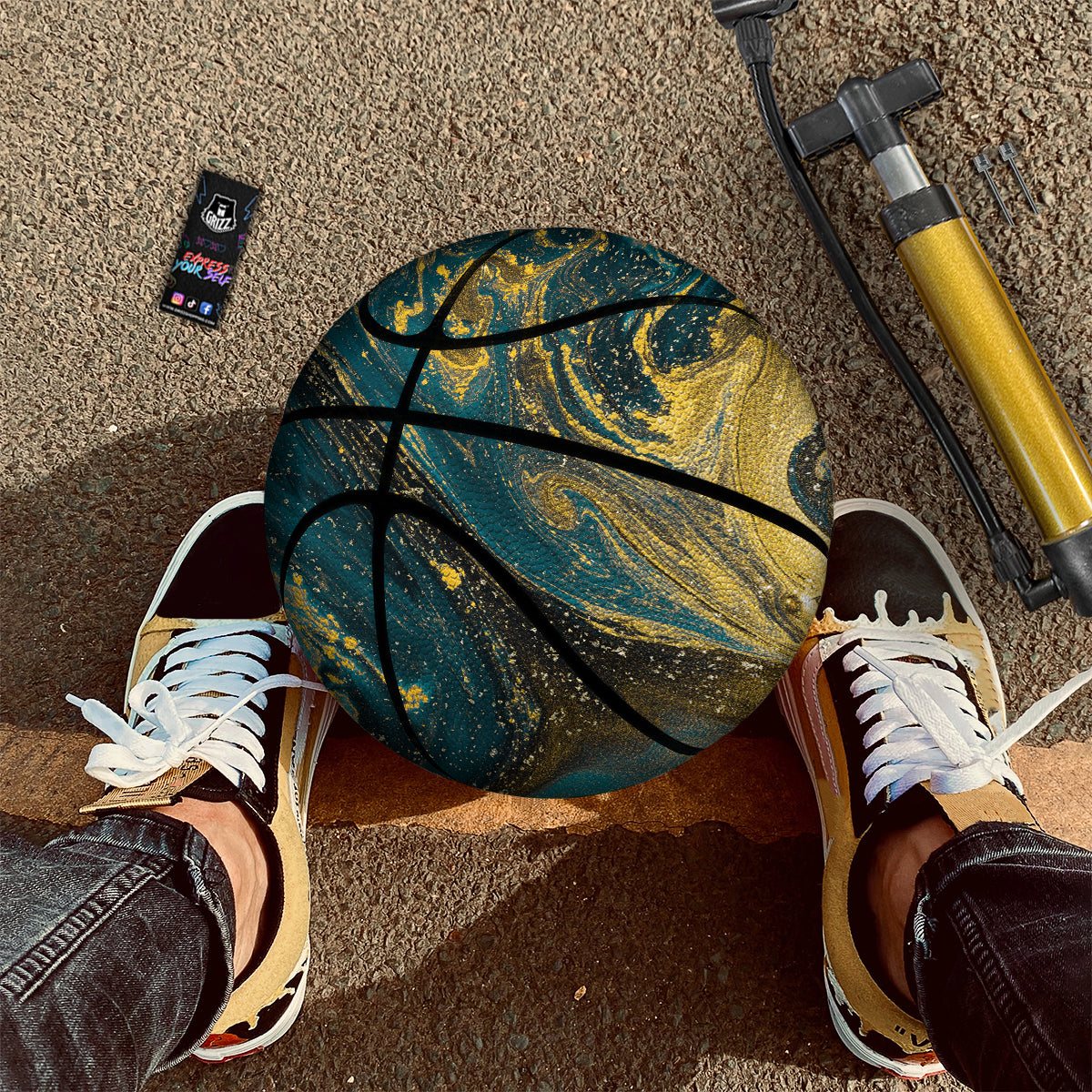 Natural Luxury Blue And Gold Marble Print Basketball