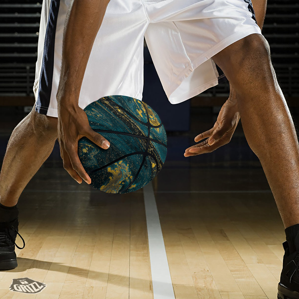 Natural Luxury Blue And Gold Marble Print Basketball