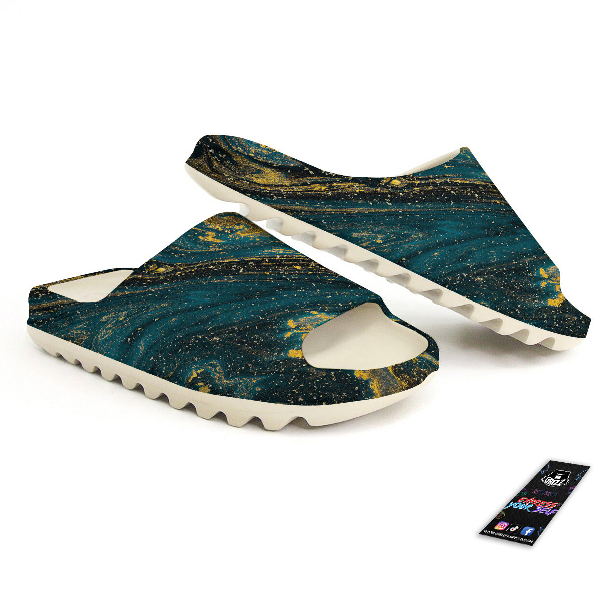 Natural Luxury Blue And Gold Marble Print Sandals-grizzshop