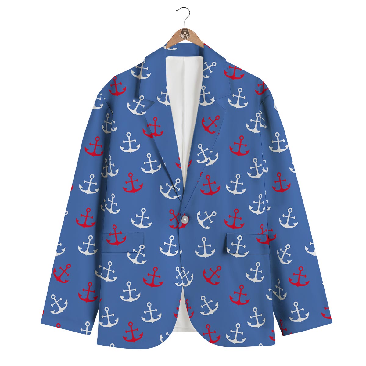 Nautical Anchor Pattern Print Men's Blazer-grizzshop