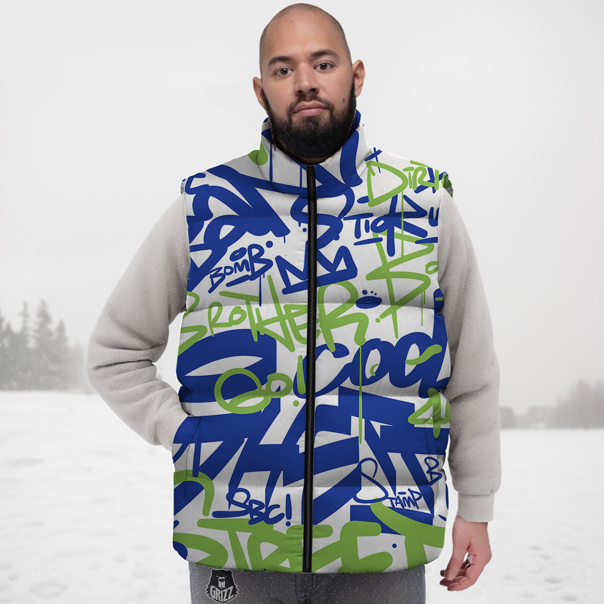 Nautical Anchor Print Pattern Down Vest-grizzshop