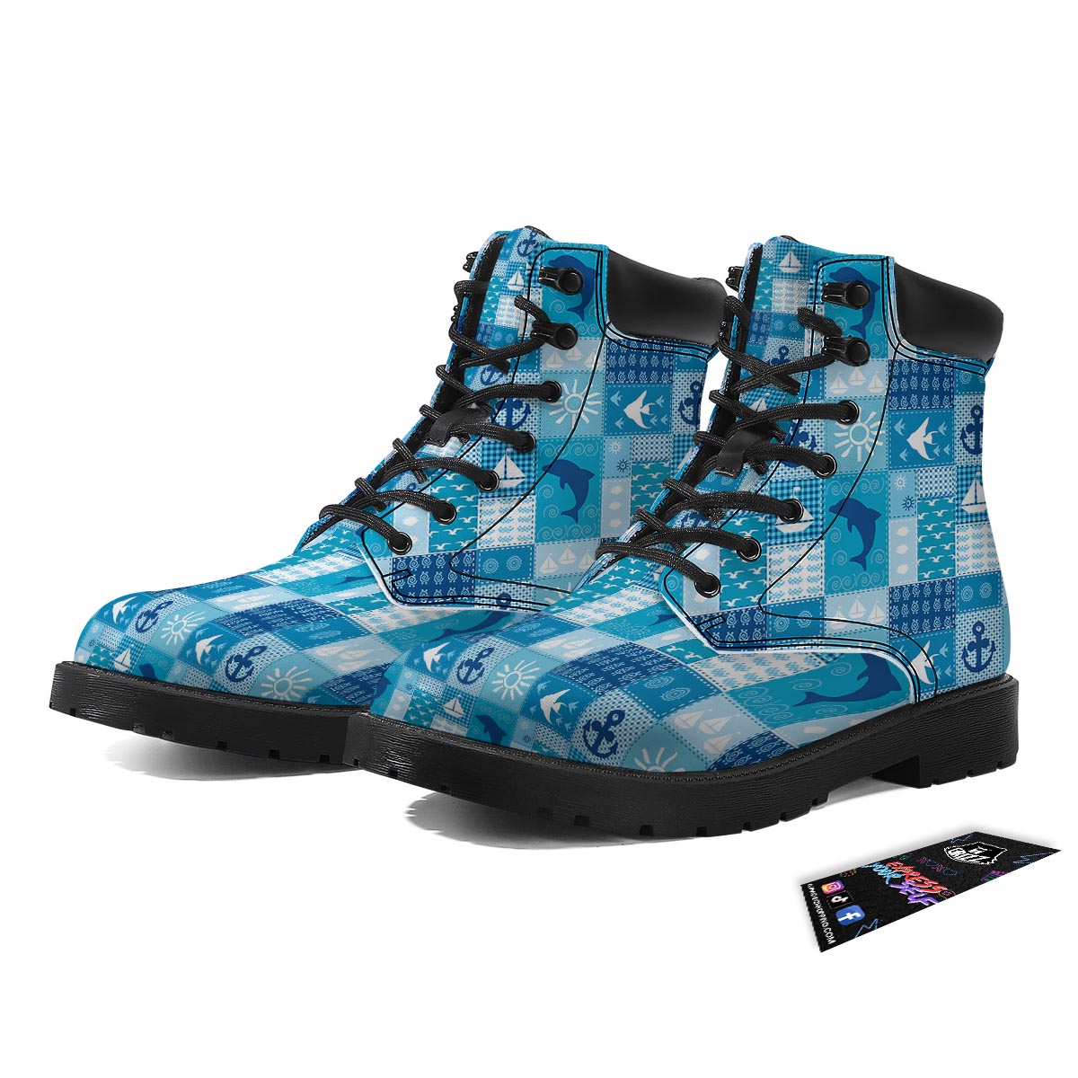Nautical Sea Animal Patchwork Retro Print Pattern Boots-grizzshop