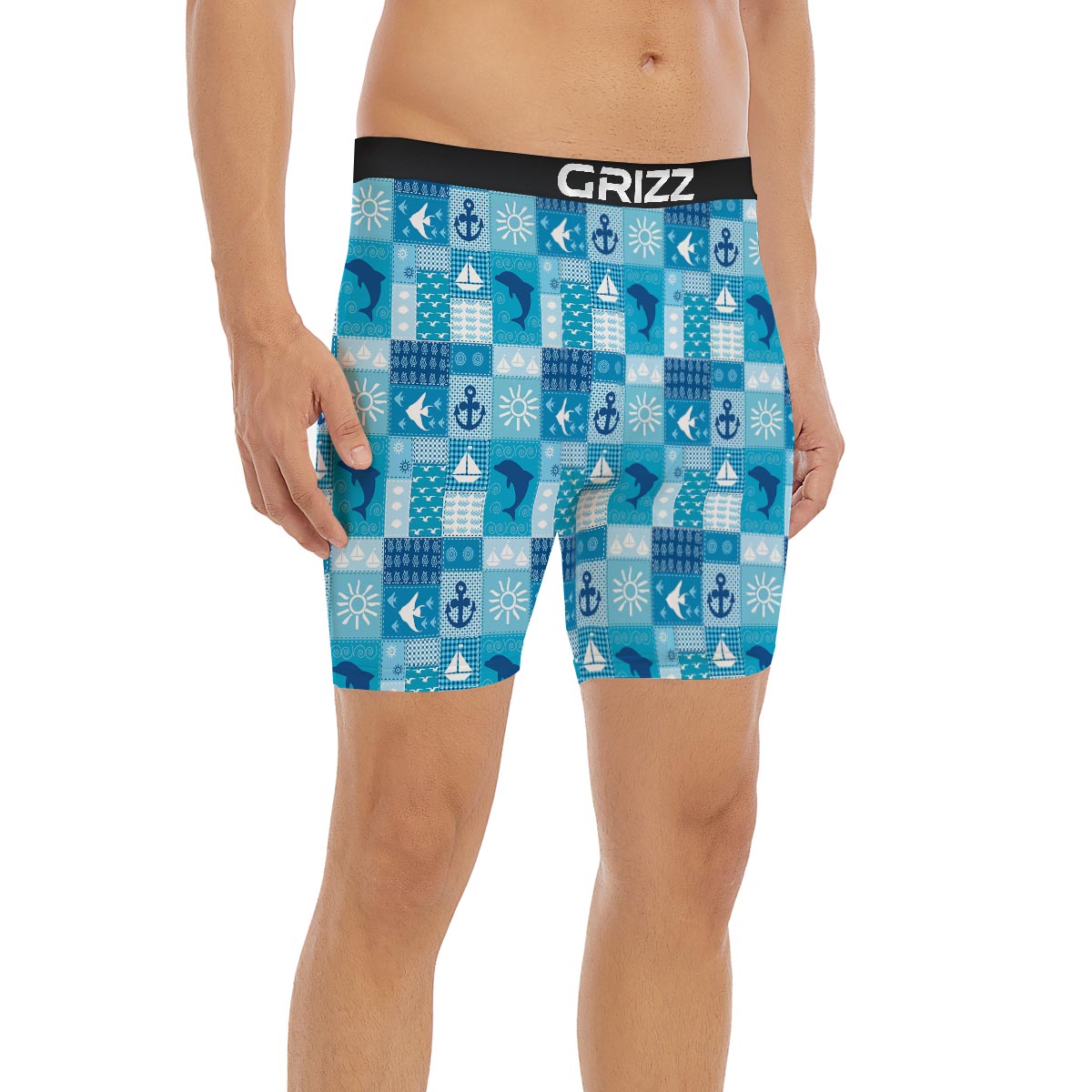 Nautical Sea Animal Patchwork Retro Print Pattern Boxer Briefs-grizzshop