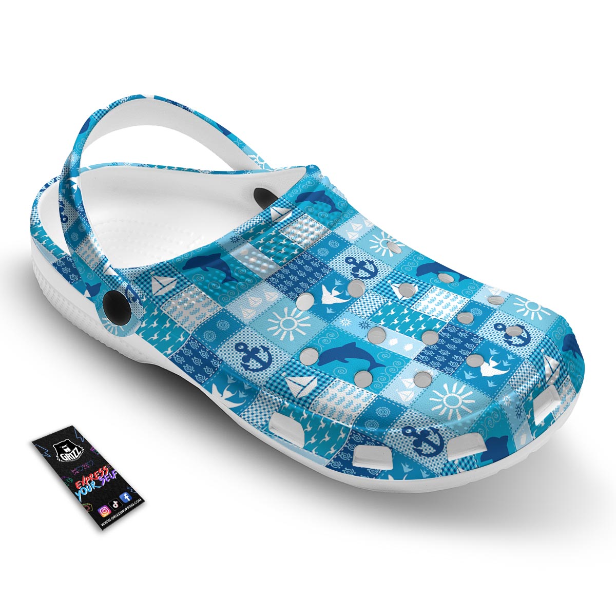 Nautical Sea Animal Patchwork Retro Print Pattern Clog-grizzshop