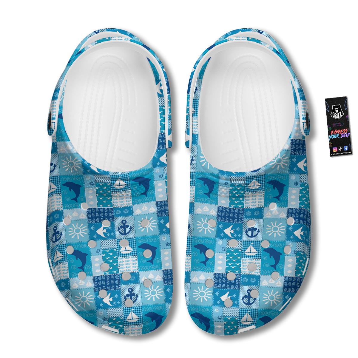 Nautical Sea Animal Patchwork Retro Print Pattern Clog-grizzshop