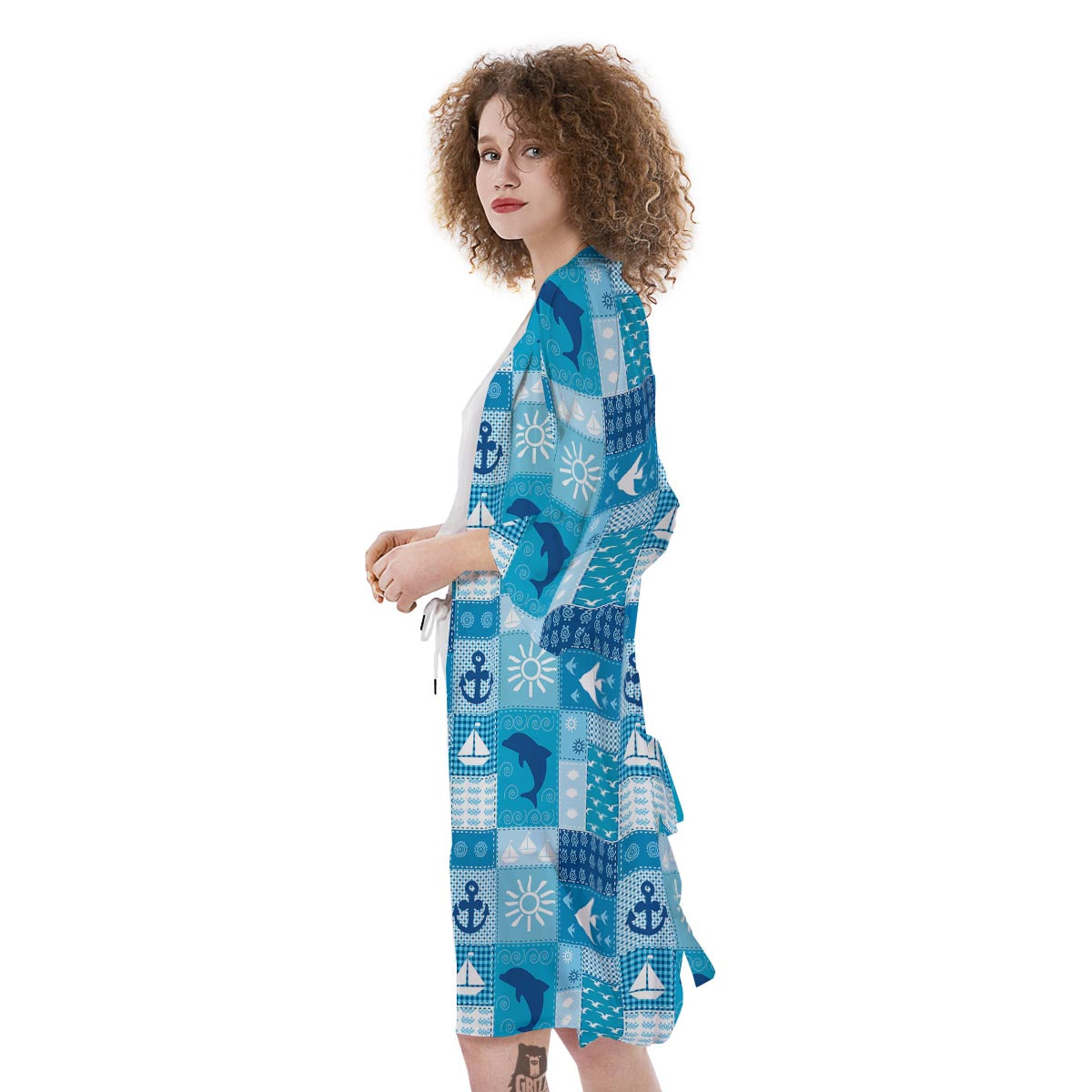 Nautical Sea Animal Patchwork Retro Print Pattern Kimono-grizzshop
