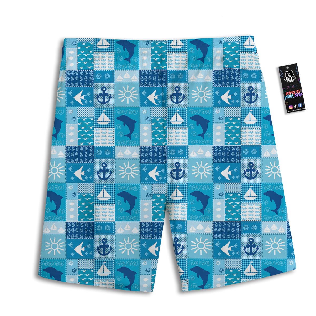 Nautical Sea Animal Patchwork Retro Print Pattern Men's Athletic Shorts