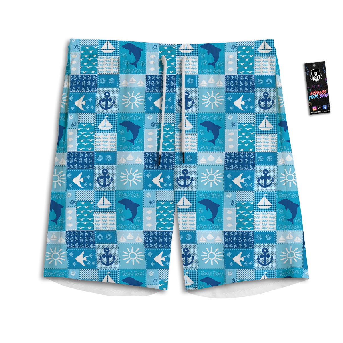 Nautical Sea Animal Patchwork Retro Print Pattern Men's Athletic Shorts