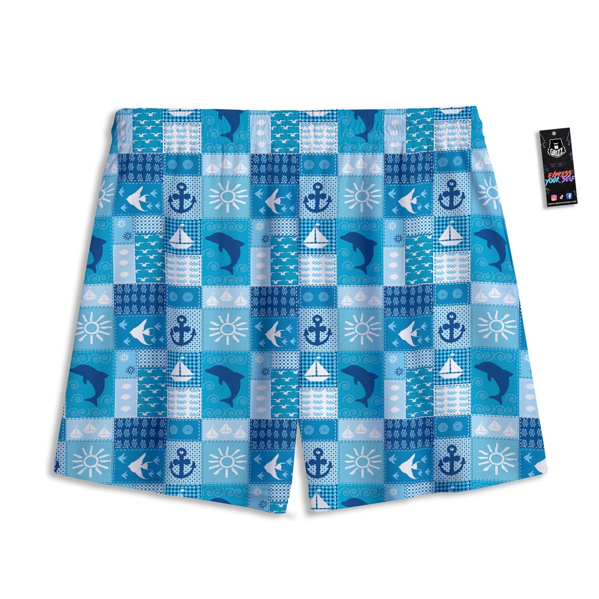 Nautical Sea Animal Patchwork Retro Print Pattern Mesh Shorts