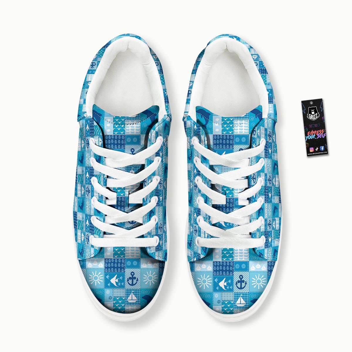 Nautical Sea Animal Patchwork Retro Print Pattern Platform Shoes-grizzshop