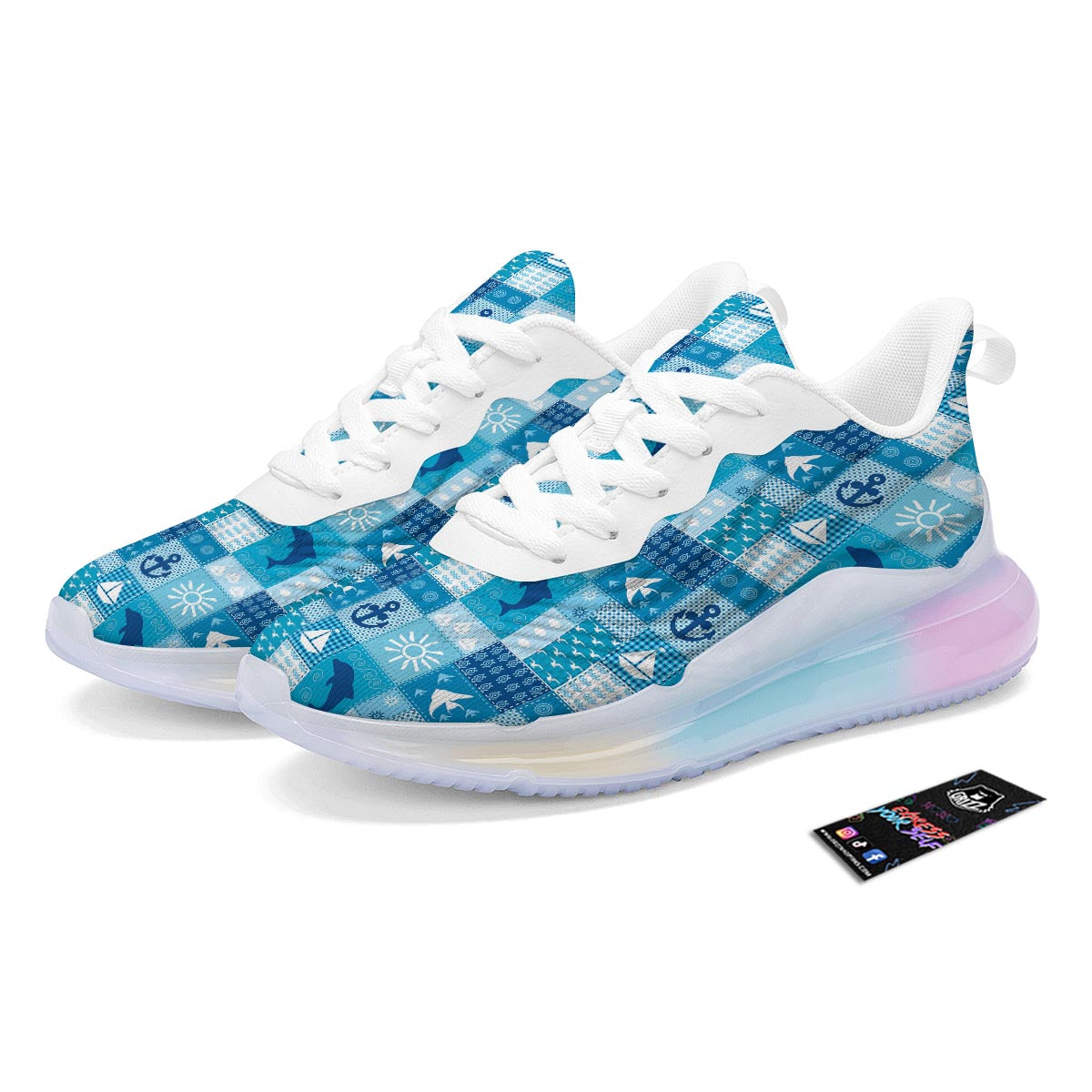 Nautical Sea Animal Patchwork Retro Print Pattern Running Sneakers-grizzshop