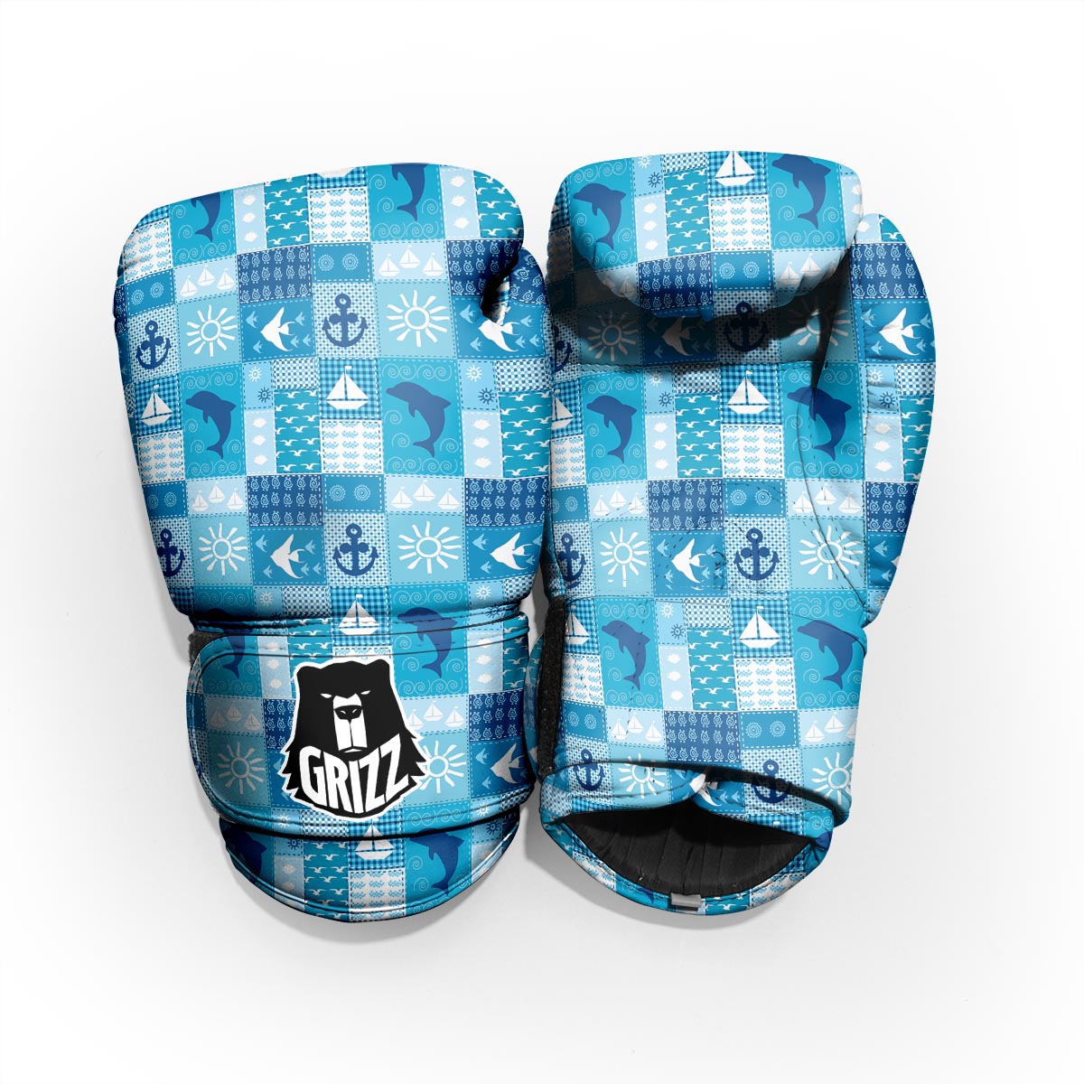 Nautical Sea Animal Patchwork Retro Print Pattern Pro Boxing Glove