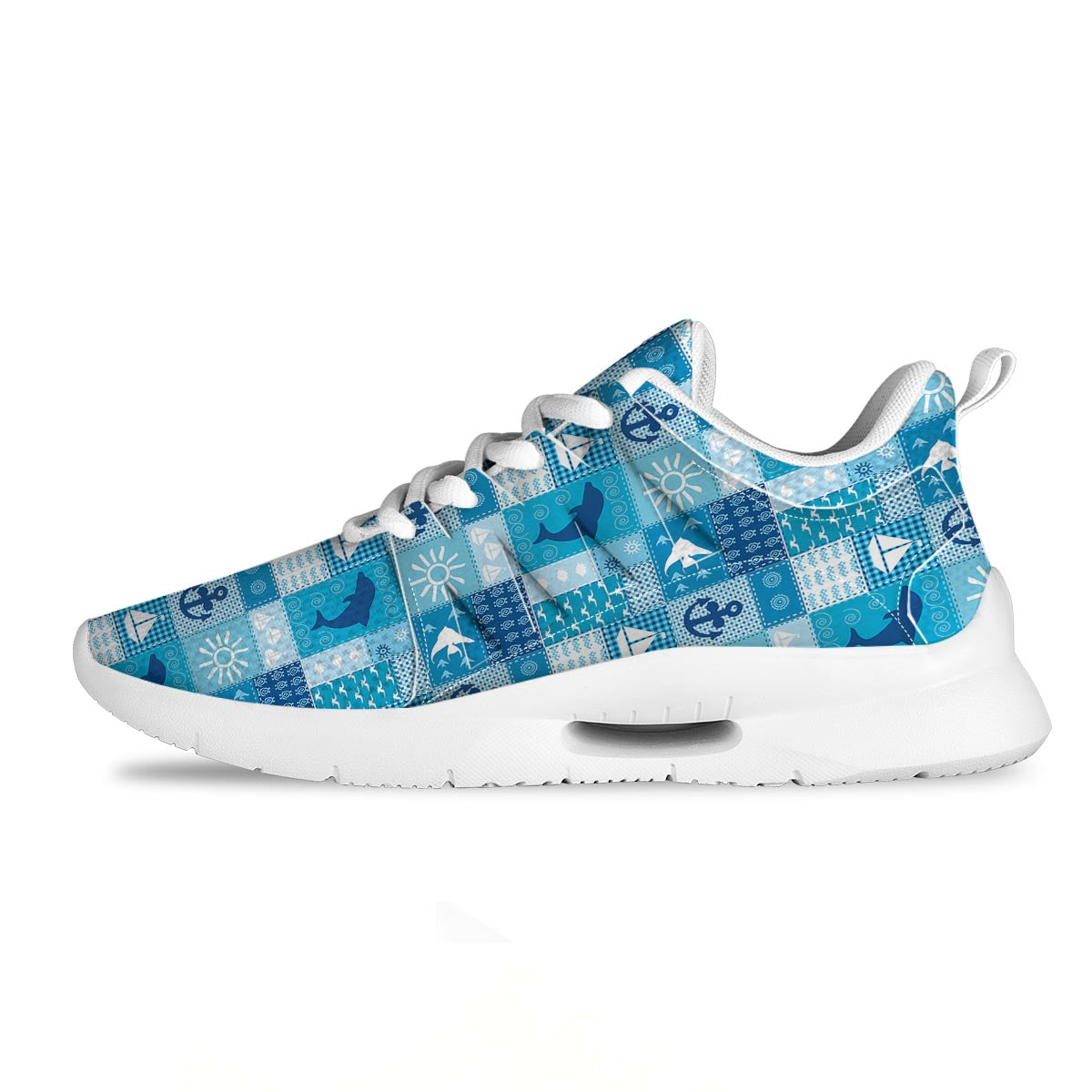 Nautical Sea Animal Patchwork Retro Print Pattern Tennis Shoes-grizzshop