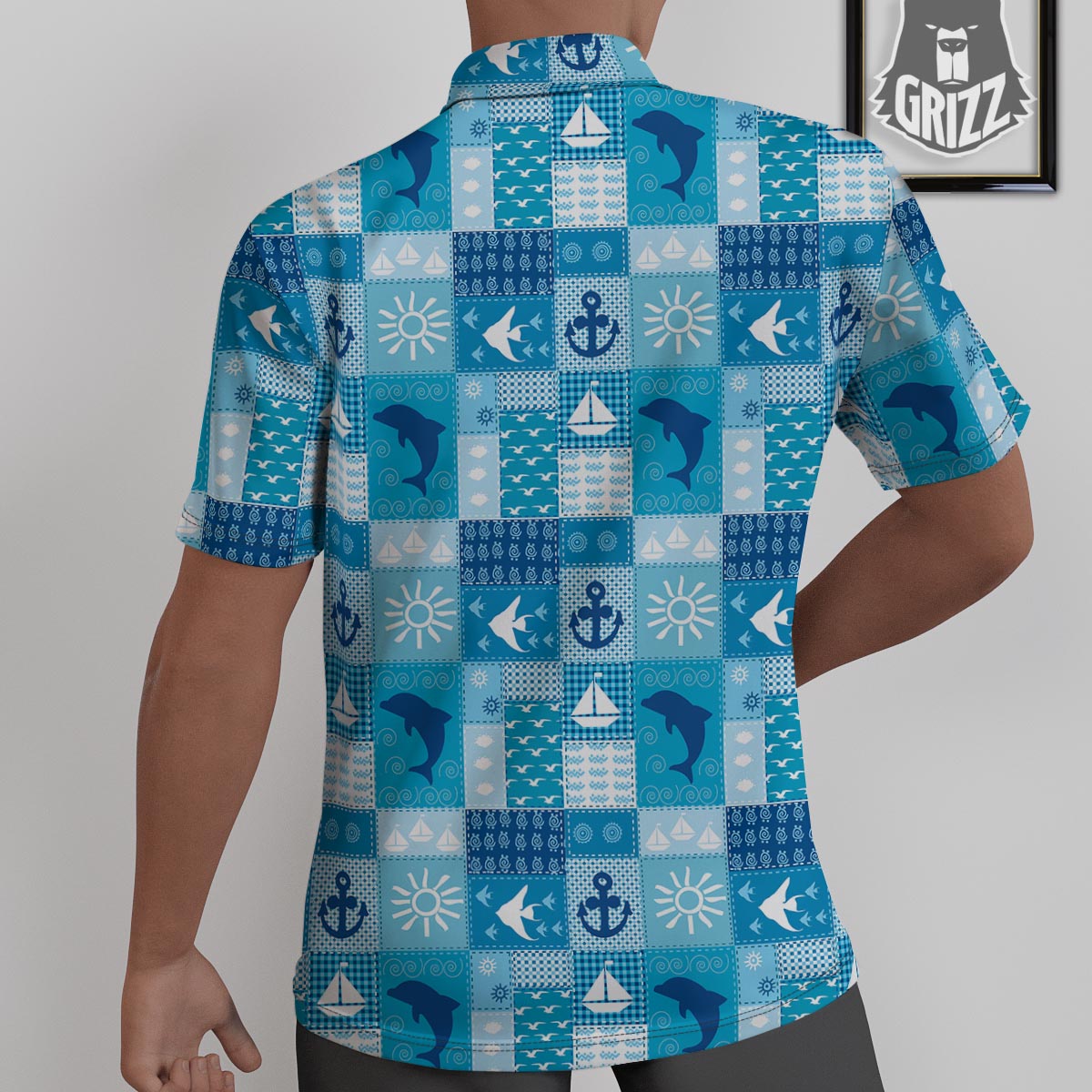 Nautical Sea Animal Patchwork Retro Print Pattern Untucked Shirts-grizzshop