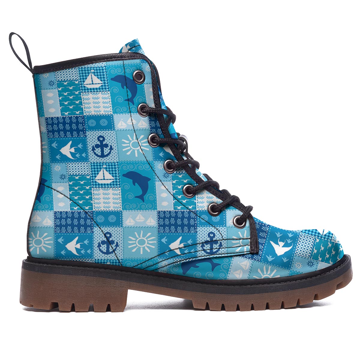 Nautical Sea Animal Patchwork Retro Print Pattern Work Boots-grizzshop