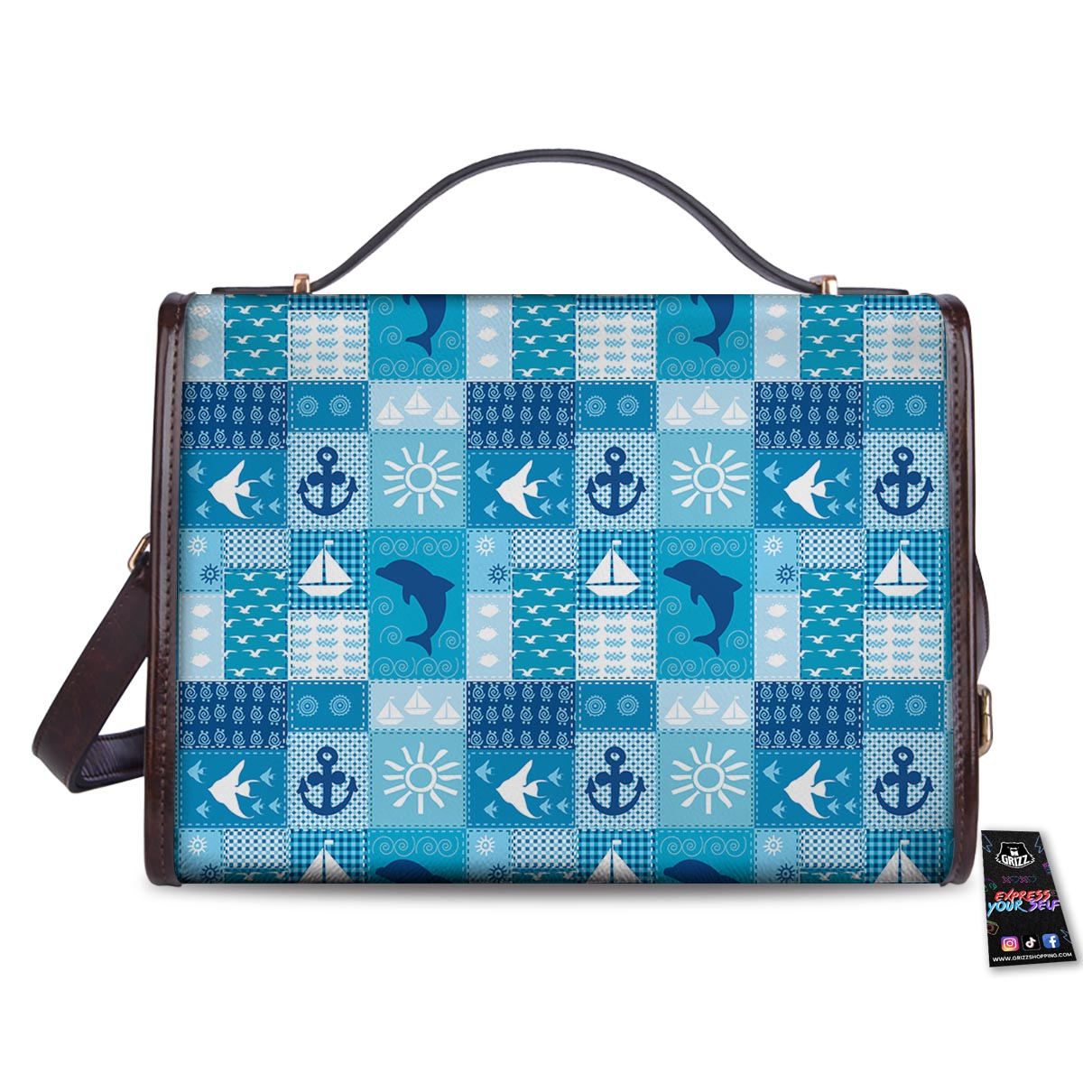 Nautical Sea Animal Patchwork Retro Print Pattern Women's Satchel Bag