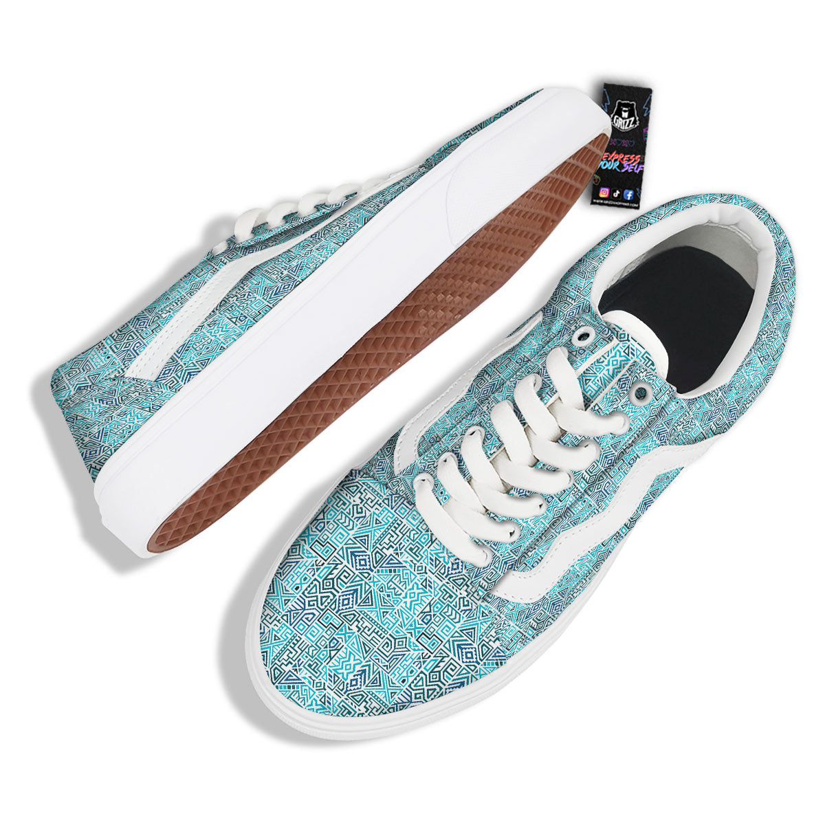 Navajo Ancient Geometric Print Skate Shoes-grizzshop