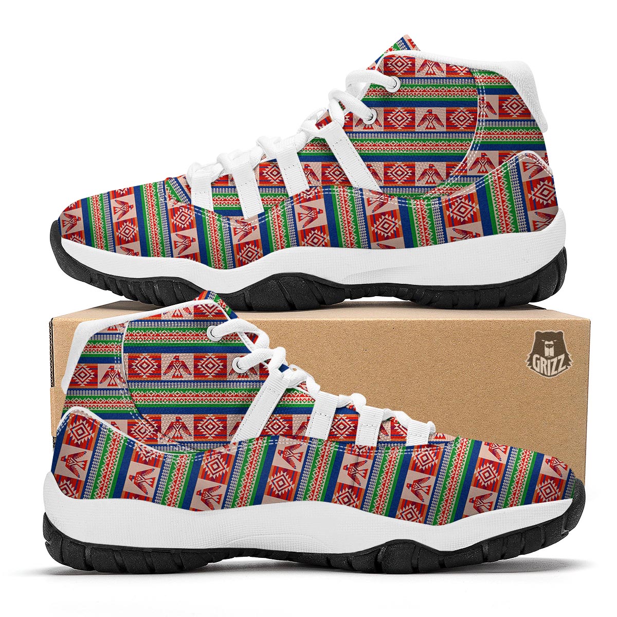 Navajo Aztec Tribal Native Indians American Print White Bball Shoes-grizzshop