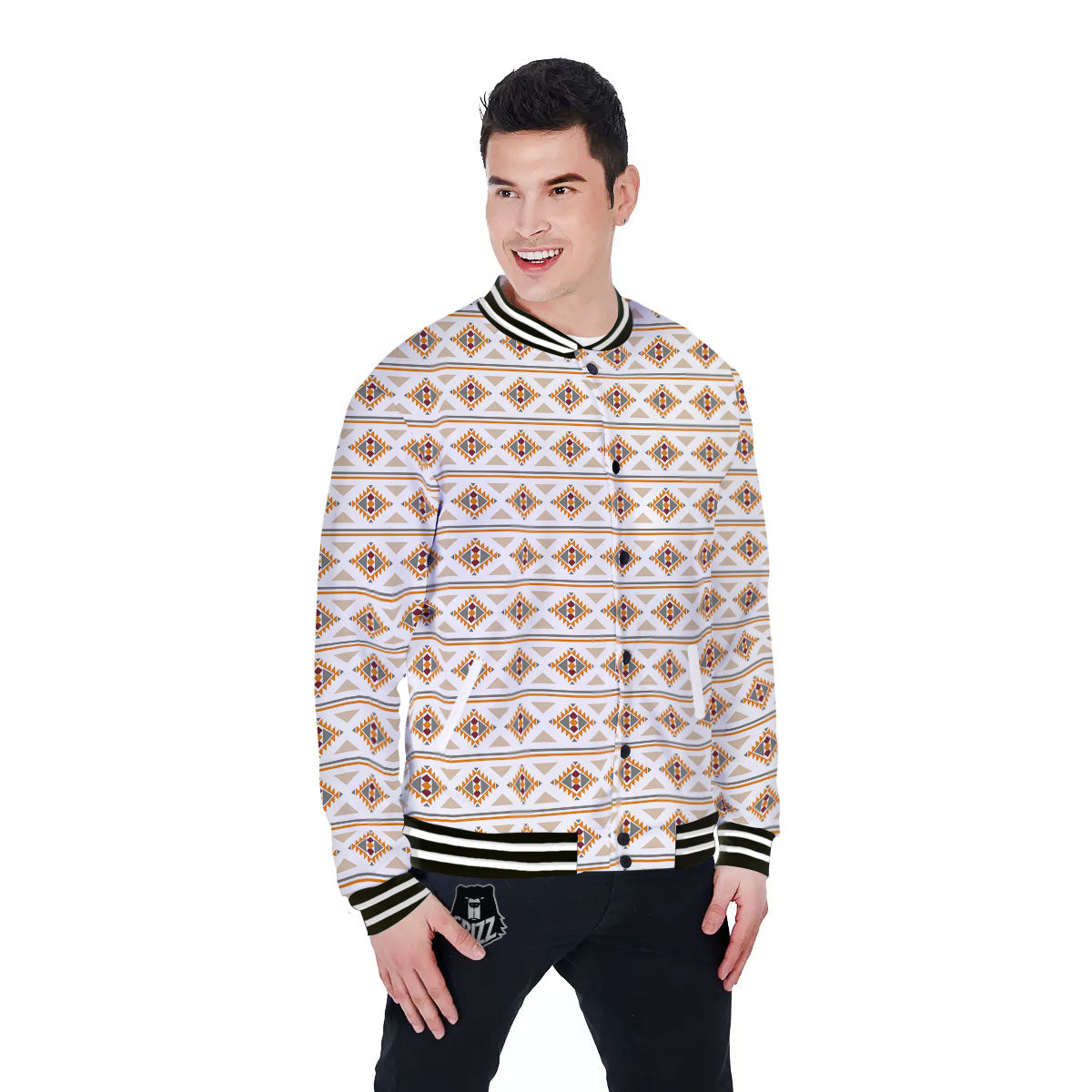 Navajo Ethnic Southwestern Print Pattern Baseball Jacket-grizzshop