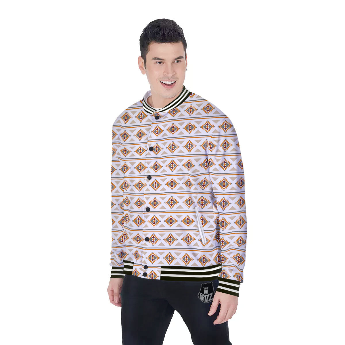 Navajo Ethnic Southwestern Print Pattern Baseball Jacket-grizzshop