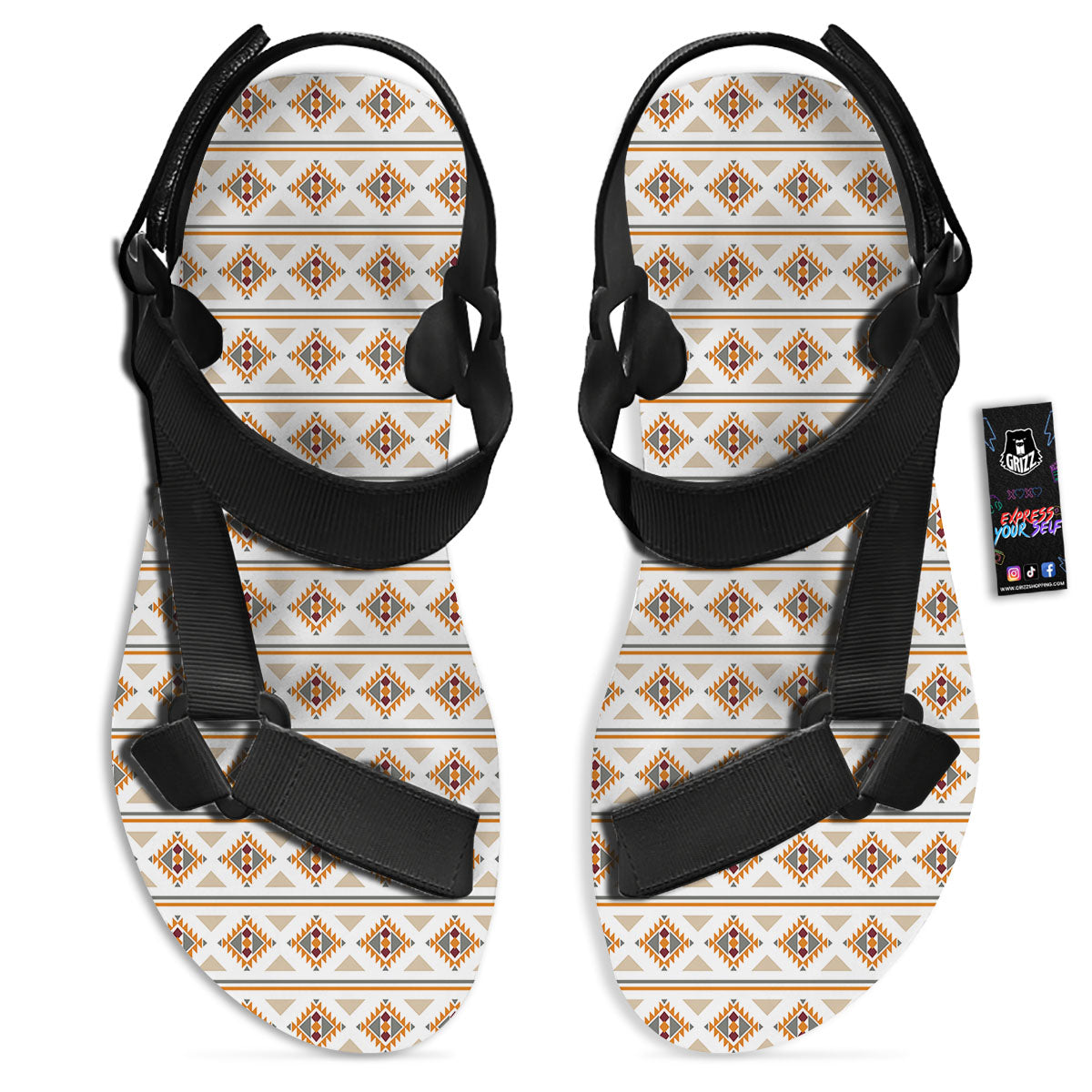 Navajo Ethnic Southwestern Print Pattern Black Open Toe Sandals-grizzshop