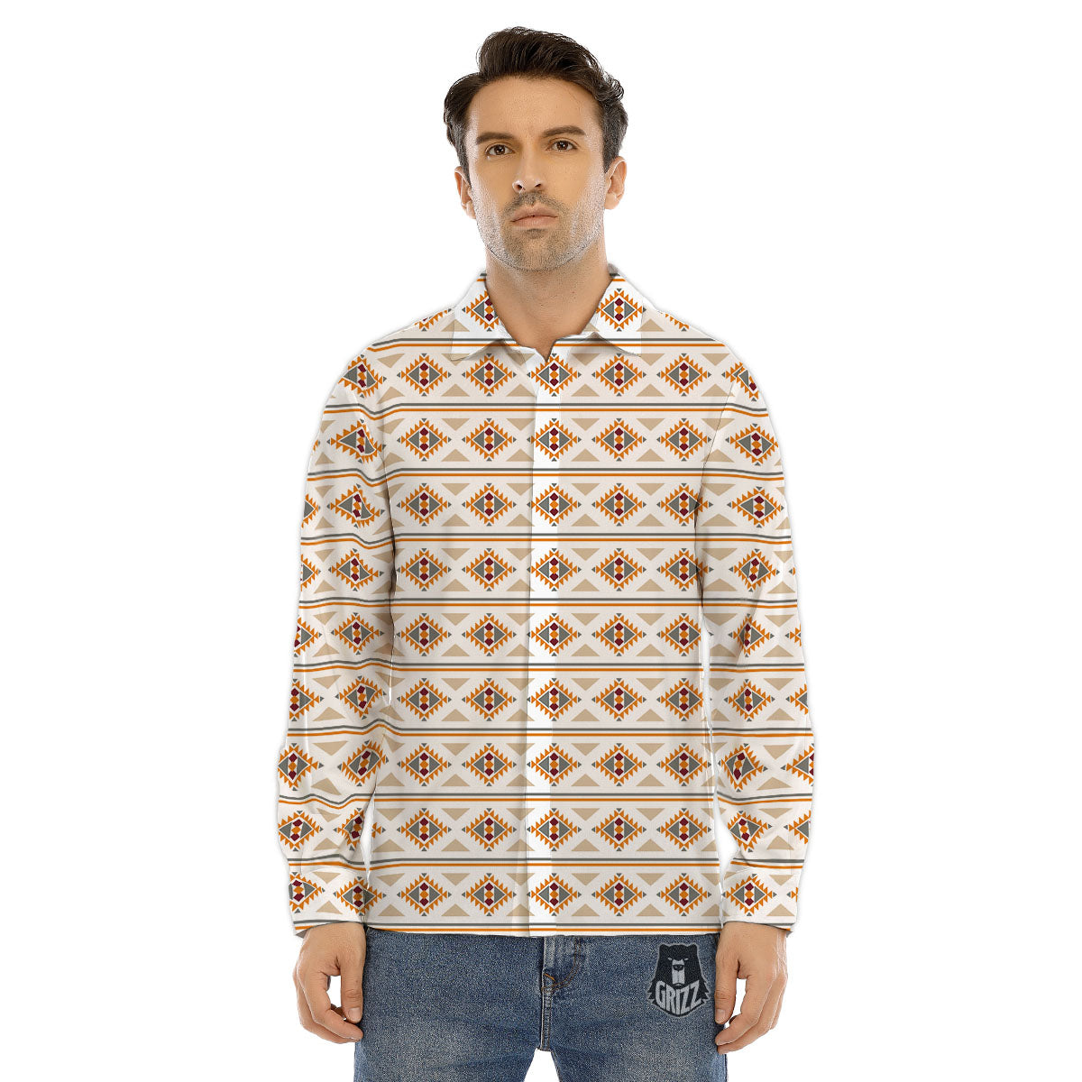 Navajo Ethnic Southwestern Print Pattern Men's Dress Shirts-grizzshop