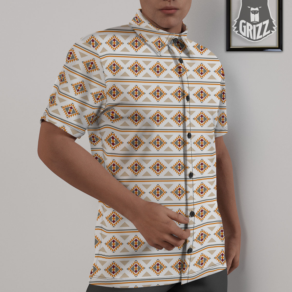 Navajo Ethnic Southwestern Print Pattern Untucked Shirts-grizzshop