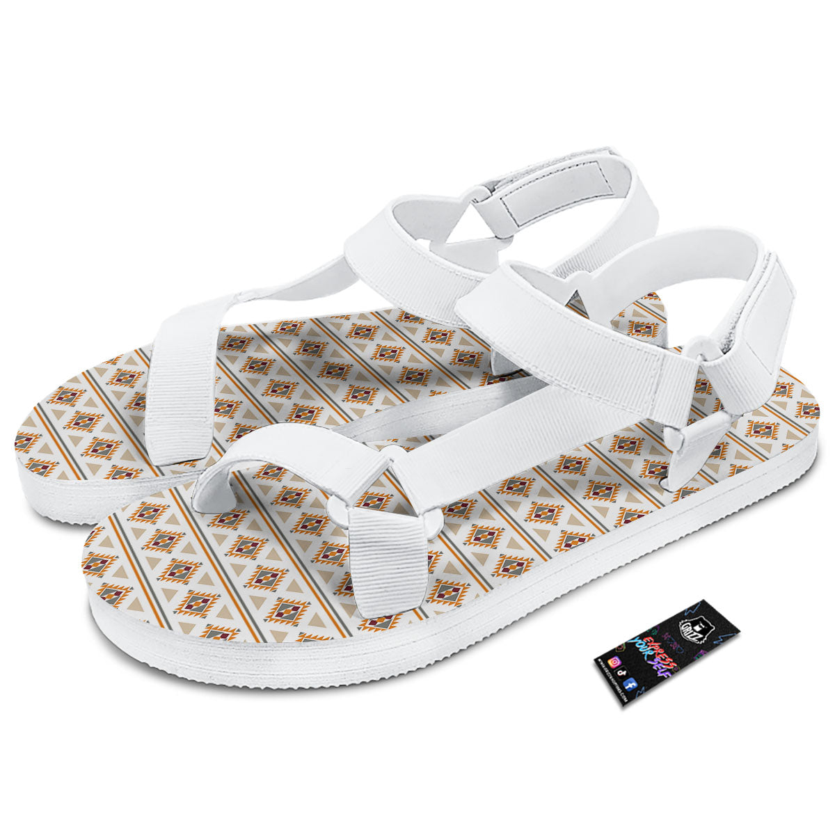 Navajo Ethnic Southwestern Print Pattern White Open Toe Sandals-grizzshop