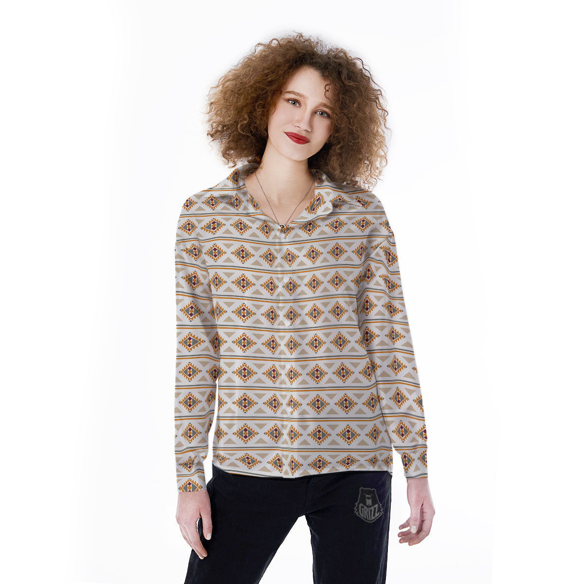 Navajo Ethnic Southwestern Print Pattern Women's Long Sleeve Shirts-grizzshop