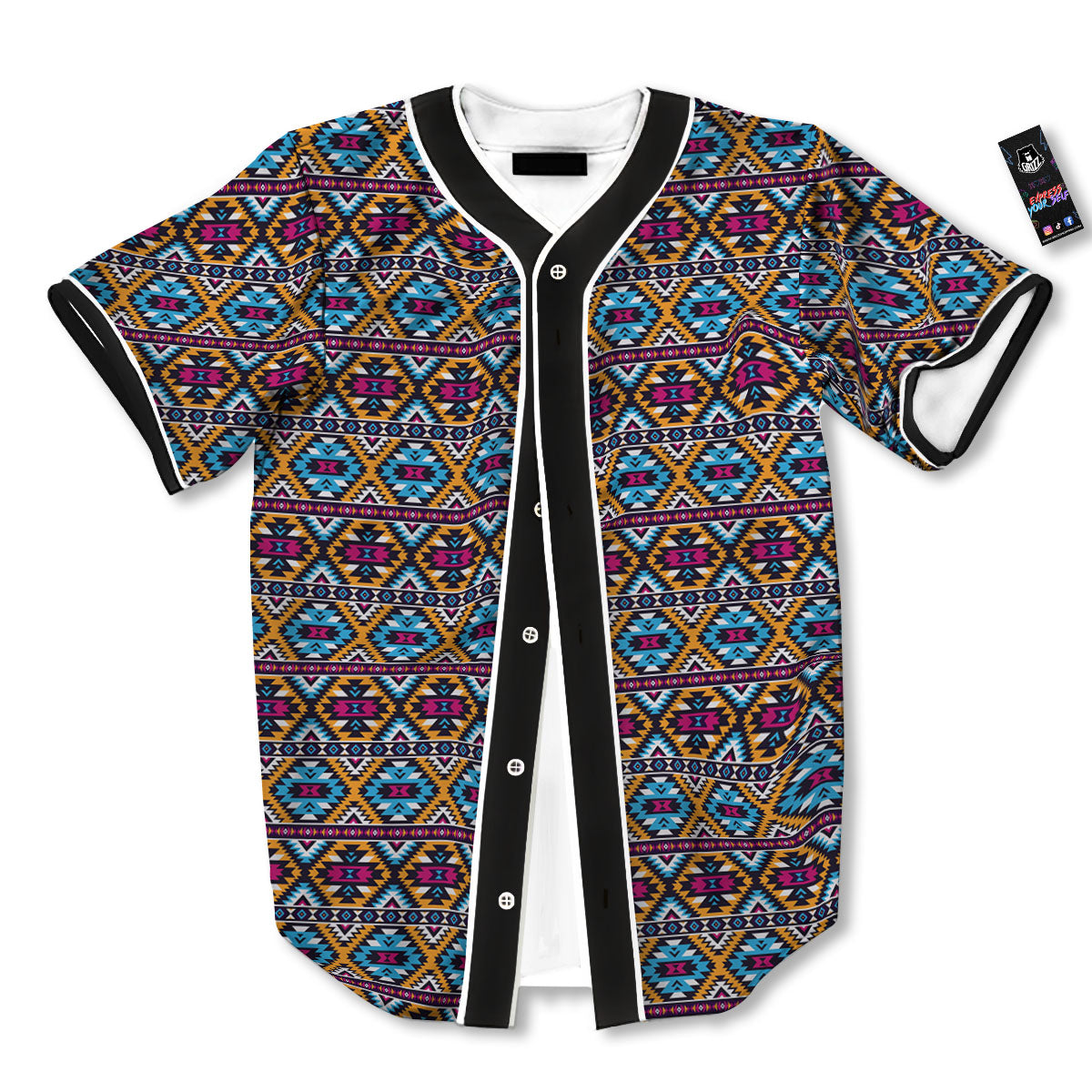 Navajo Geometric Ethnic Print Pattern Baseball Jersey-grizzshop