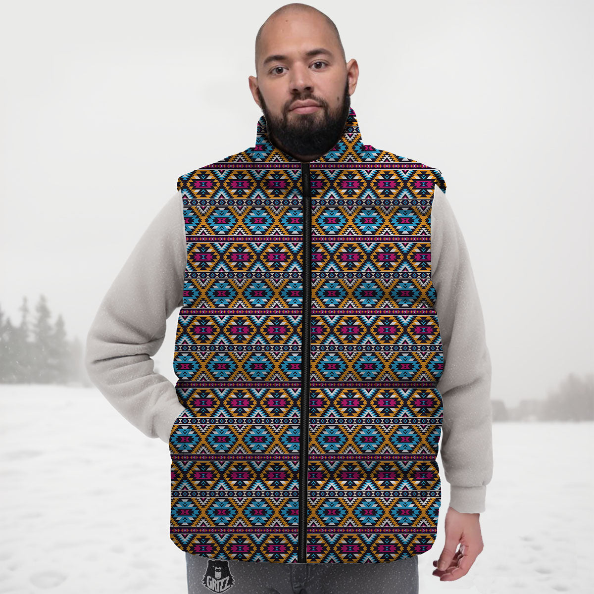 Navajo Geometric Ethnic Print Pattern Down Vest