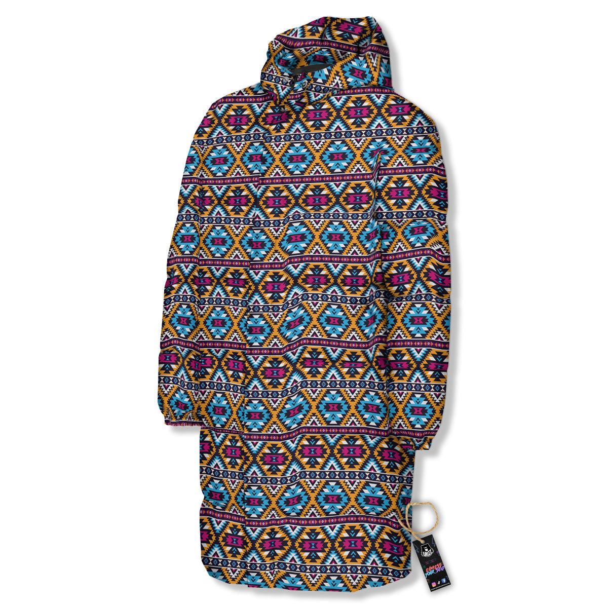 Navajo Geometric Ethnic Print Pattern Long Down Jacket-grizzshop