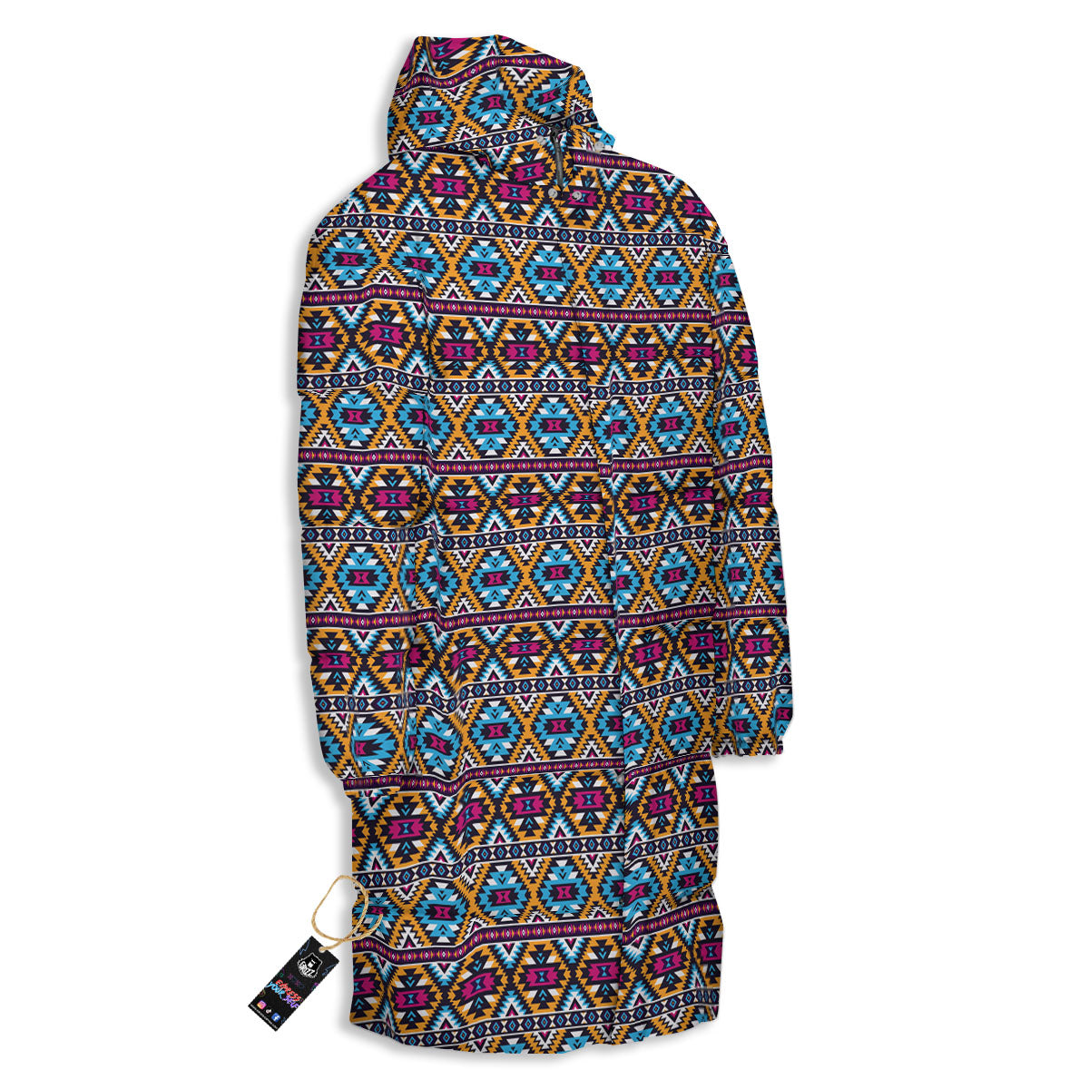 Navajo Geometric Ethnic Print Pattern Long Down Jacket-grizzshop