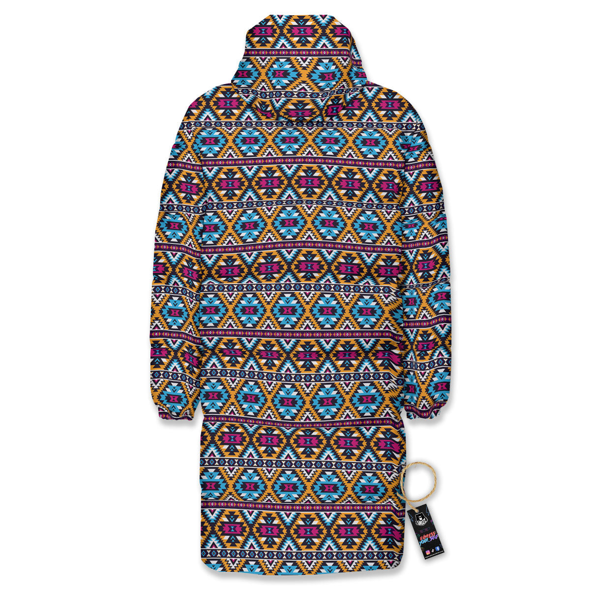 Navajo Geometric Ethnic Print Pattern Long Down Jacket-grizzshop