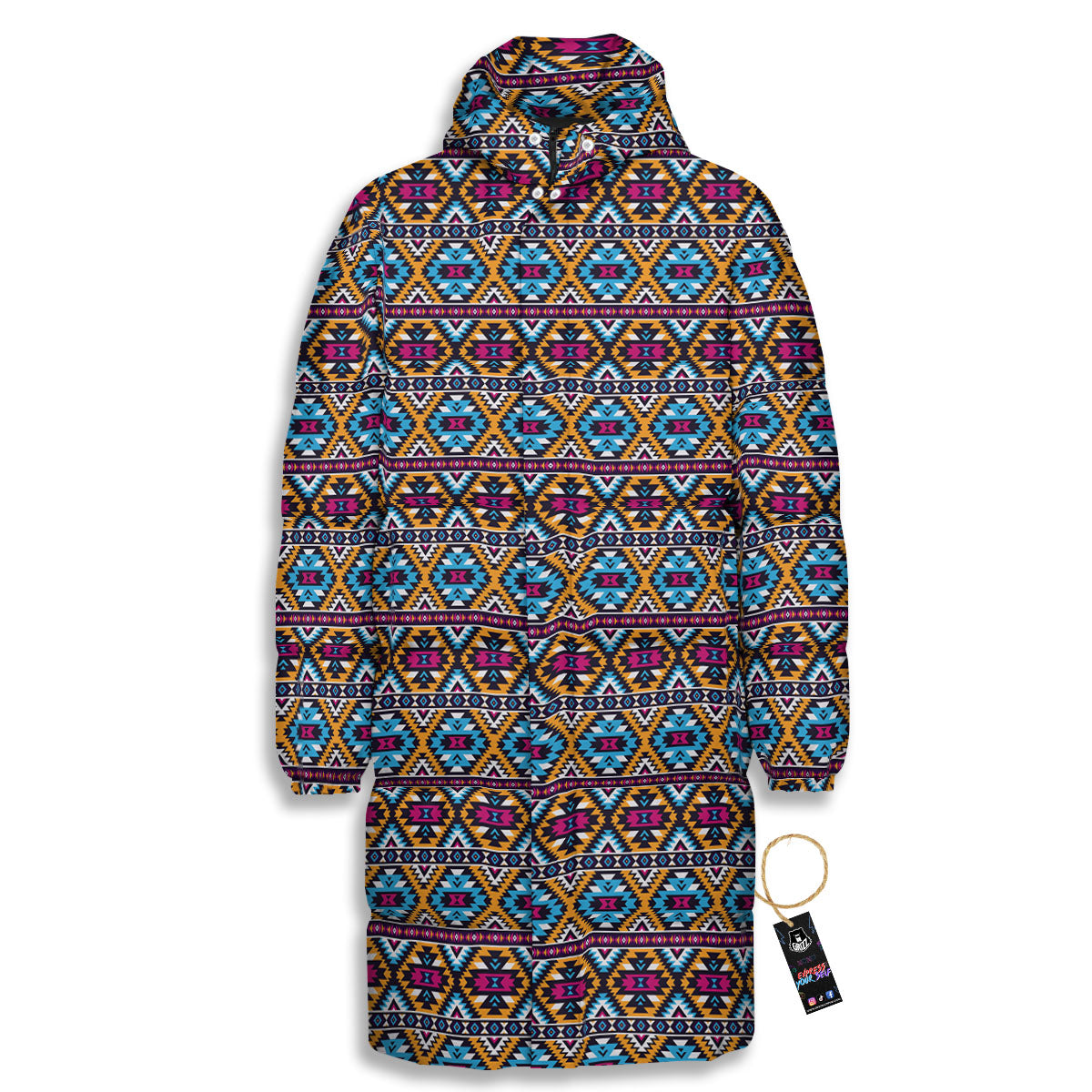 Navajo Geometric Ethnic Print Pattern Long Down Jacket-grizzshop