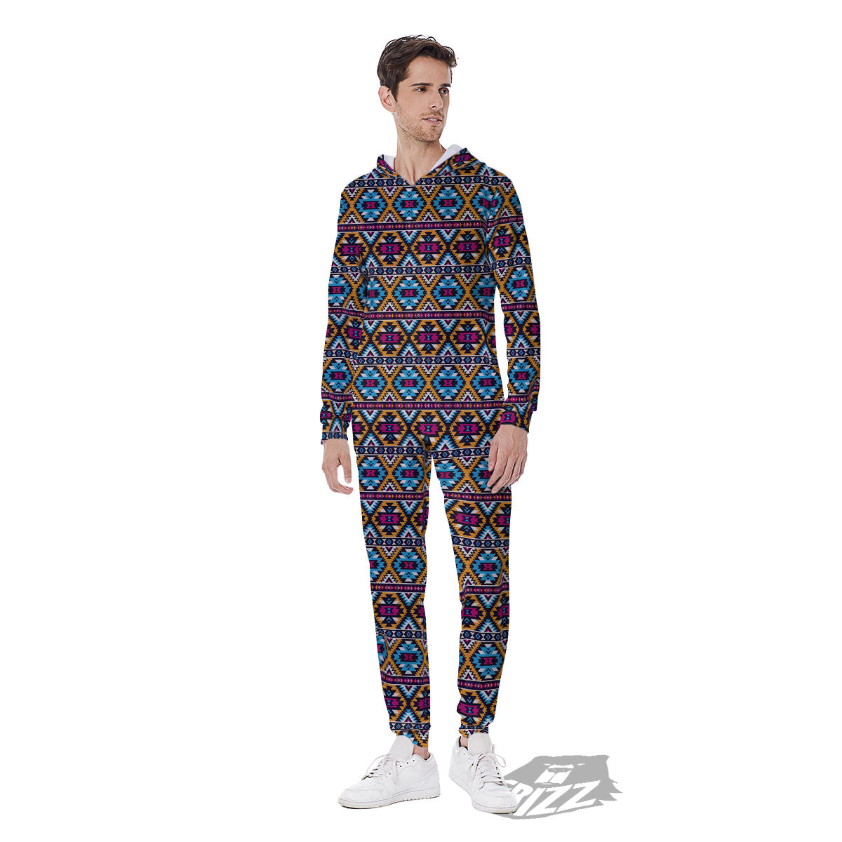 Navajo Geometric Ethnic Print Pattern Men's Jumpsuit-grizzshop