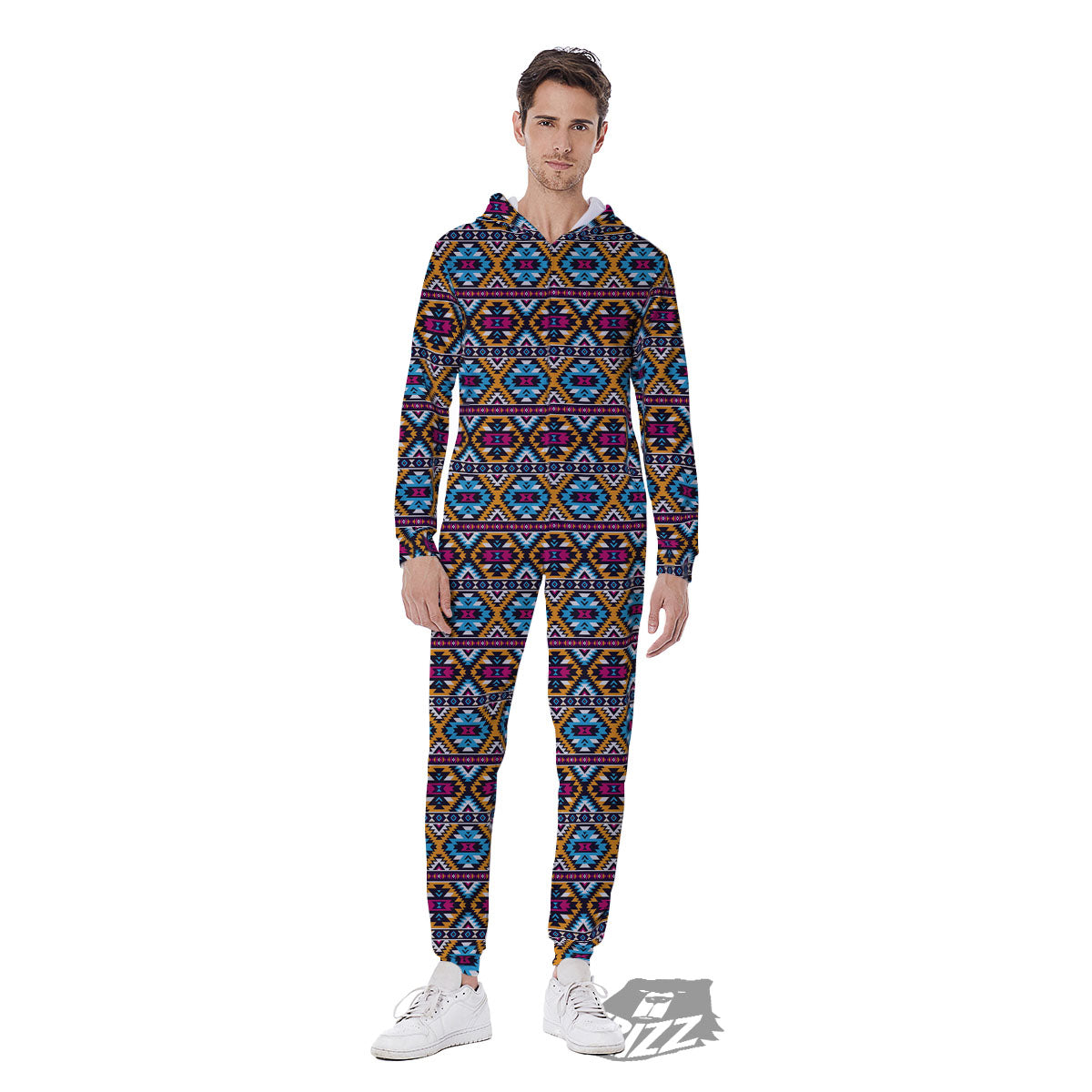 Navajo Geometric Ethnic Print Pattern Men's Jumpsuit-grizzshop