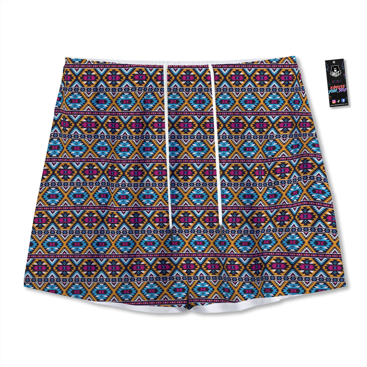 Navajo Geometric Ethnic Print Pattern Mesh Shorts