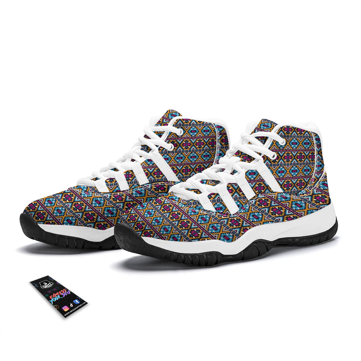 Navajo Geometric Ethnic Print Pattern White Bball Shoes-grizzshop