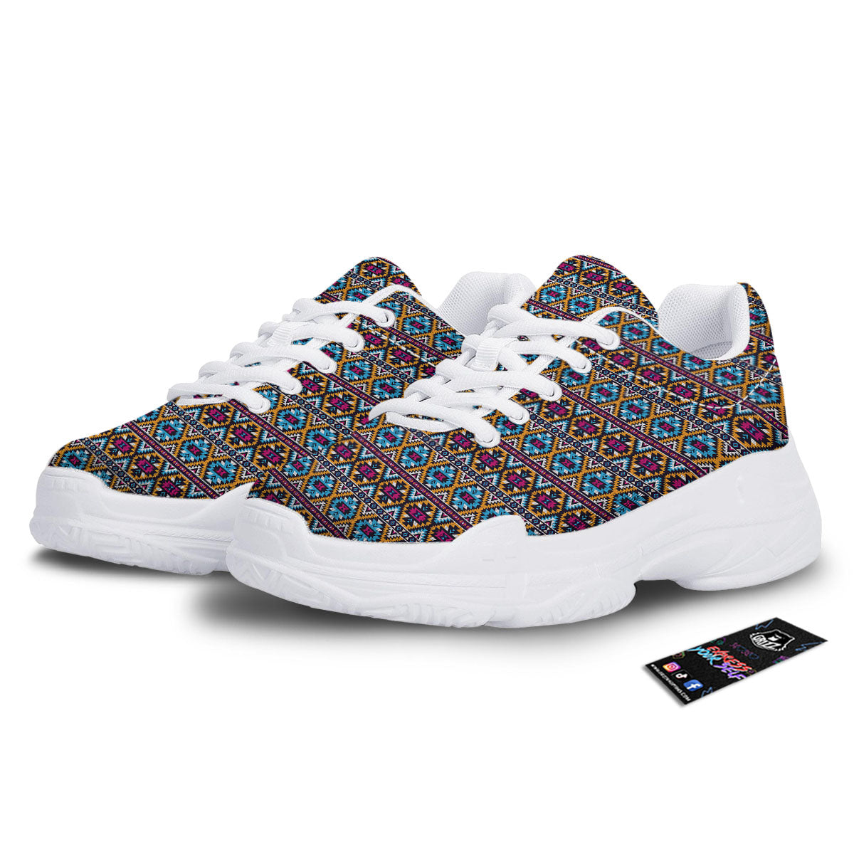 Navajo Geometric Ethnic Print Pattern White Chunky Shoes-grizzshop