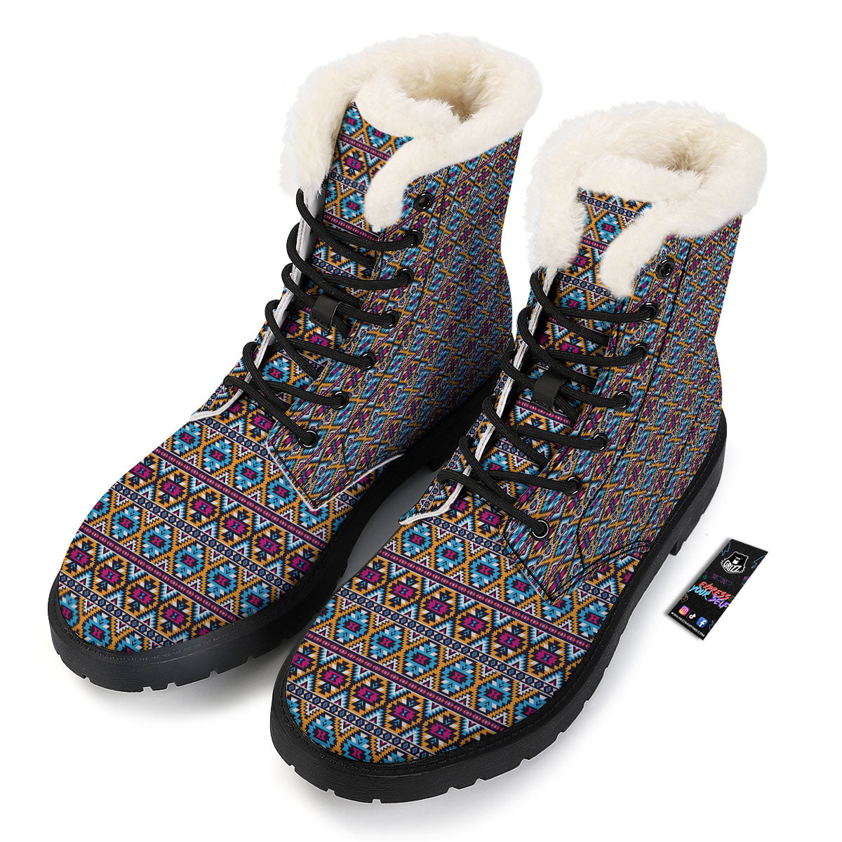 Navajo Geometric Ethnic Print Pattern Winter Boots-grizzshop