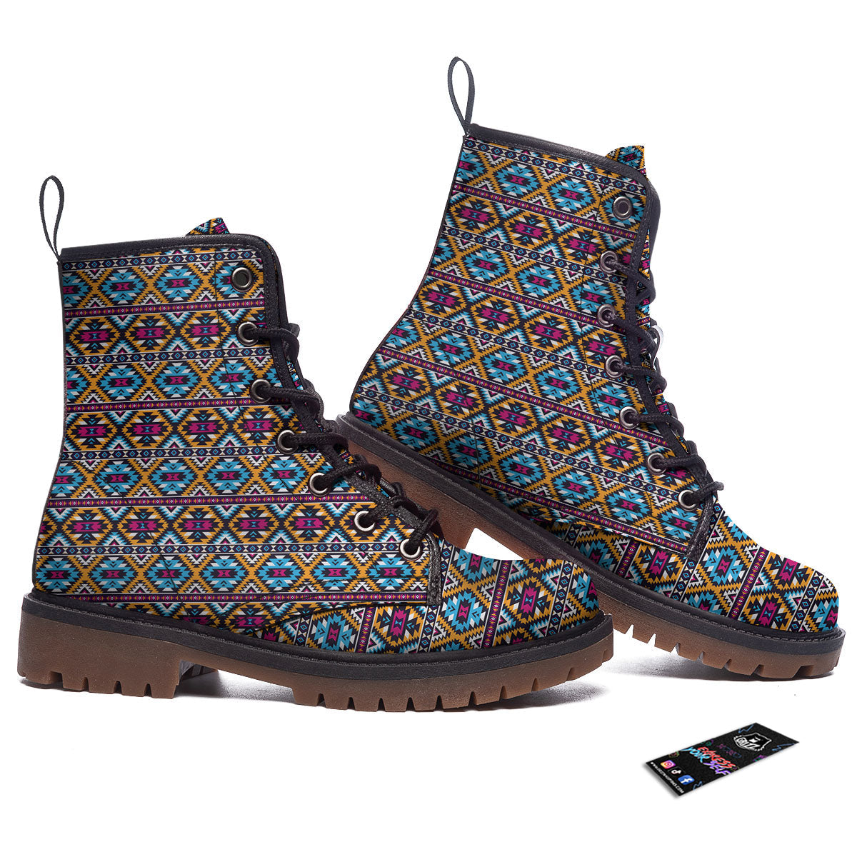 Navajo Geometric Ethnic Print Pattern Work Boots-grizzshop