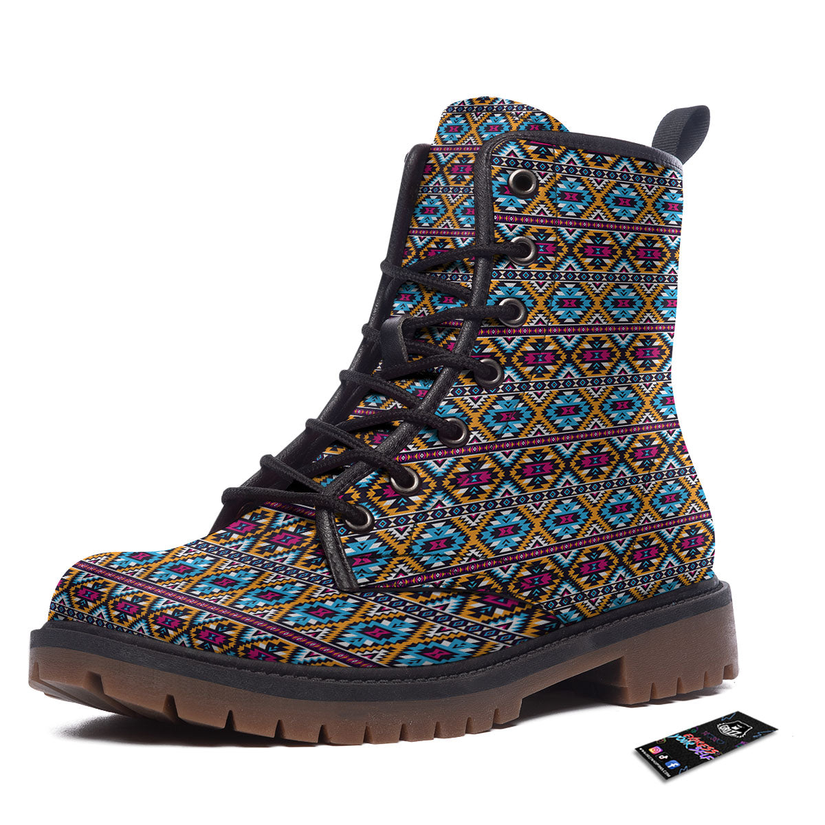 Navajo Geometric Ethnic Print Pattern Work Boots-grizzshop