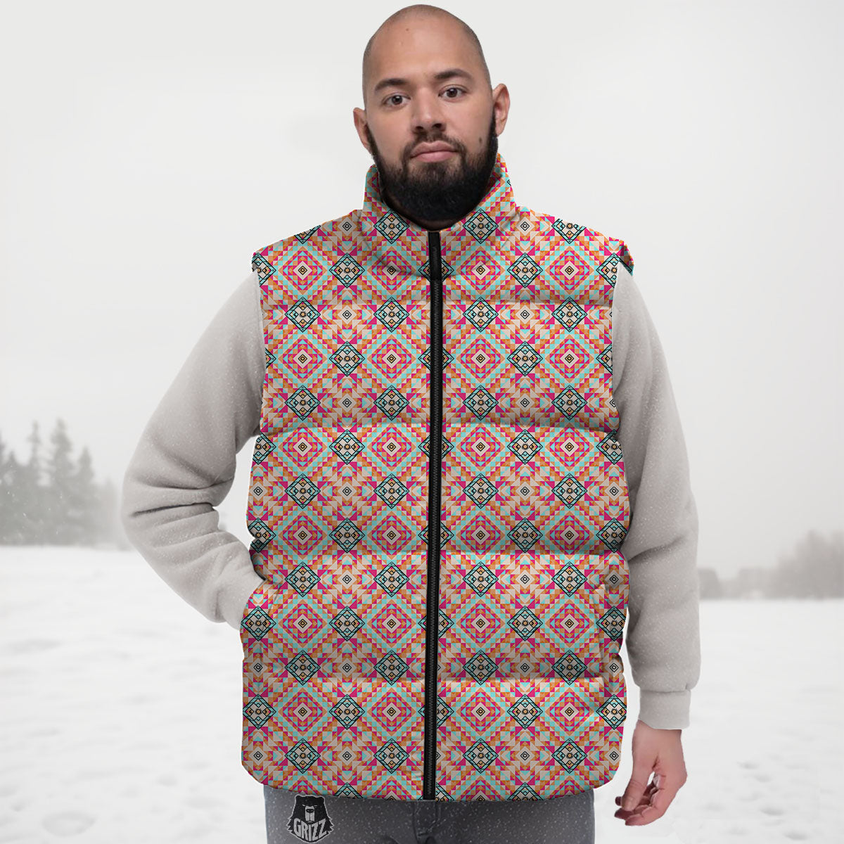 Navajo Geometric Native Print Down Vest