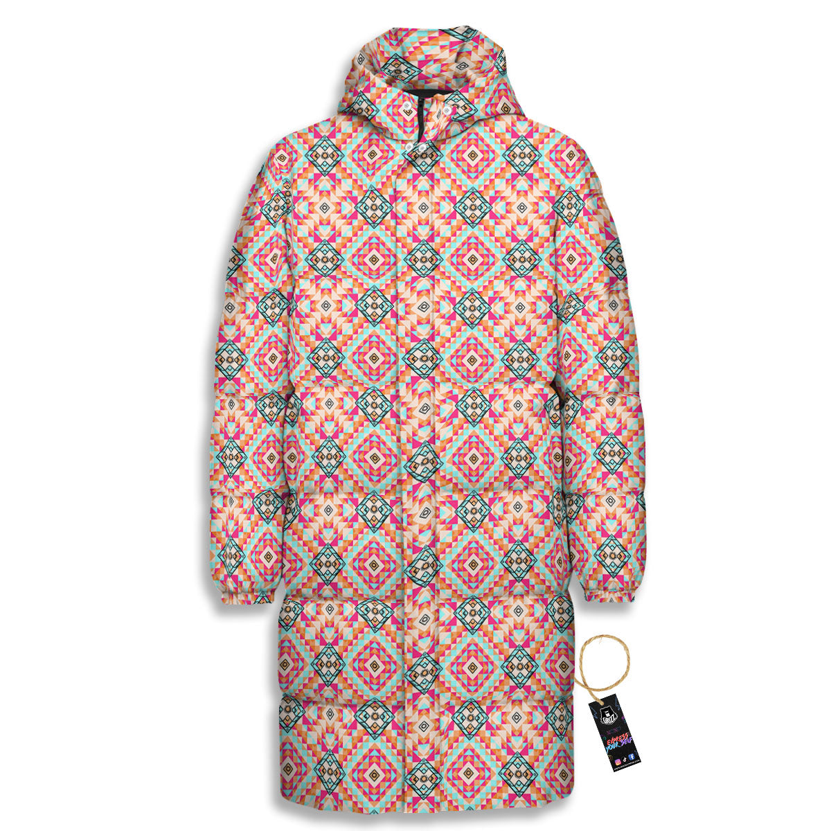 Navajo Geometric Native Print Long Down Jacket-grizzshop