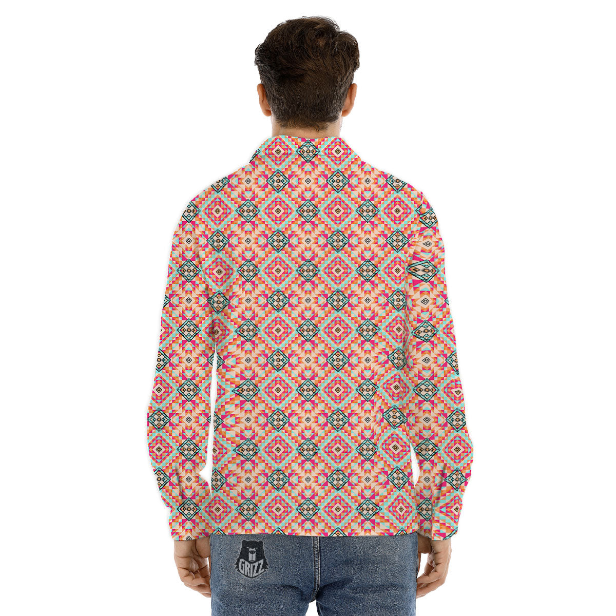 Navajo Geometric Native Print Men's Dress Shirts-grizzshop