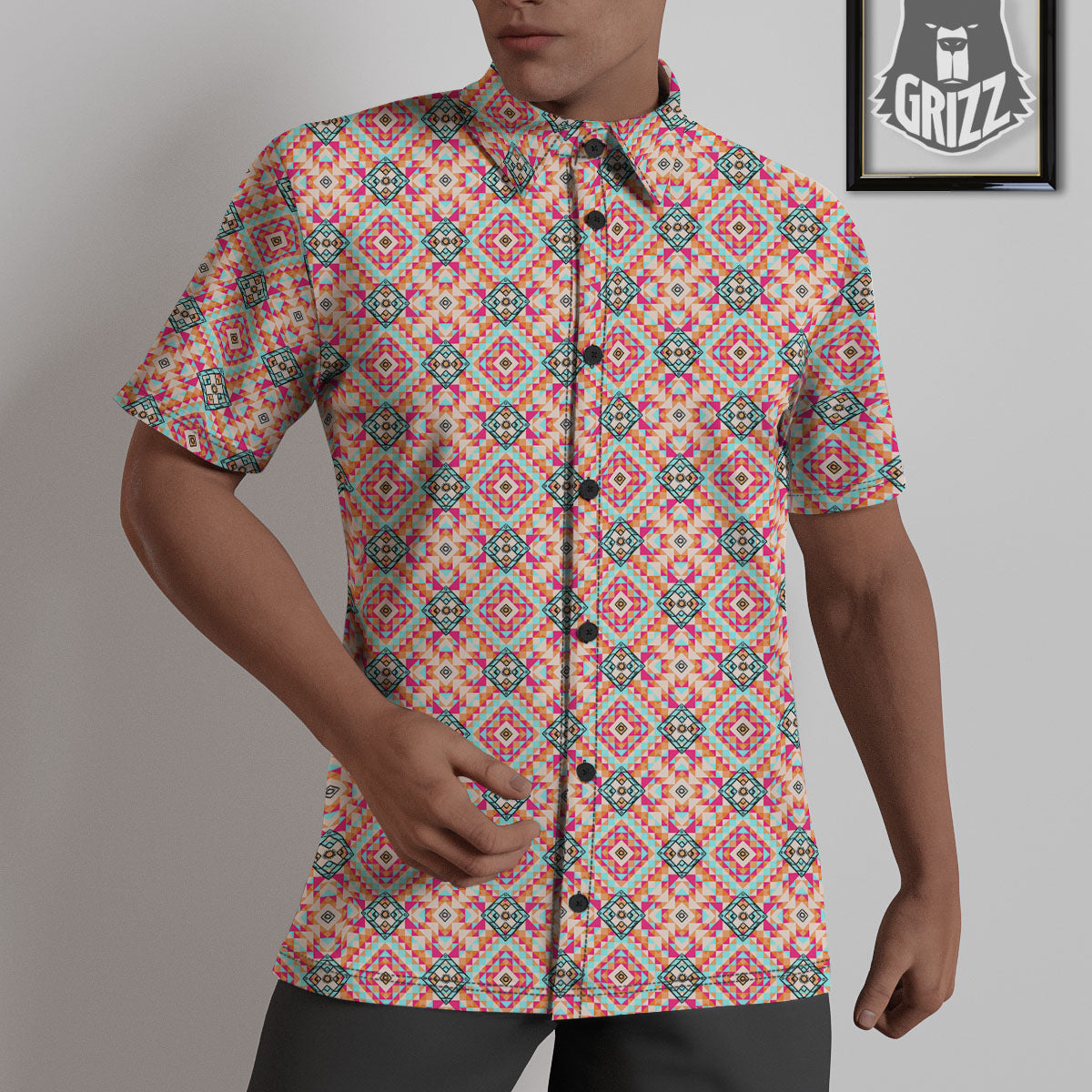 Navajo Geometric Native Print Untucked Shirts-grizzshop