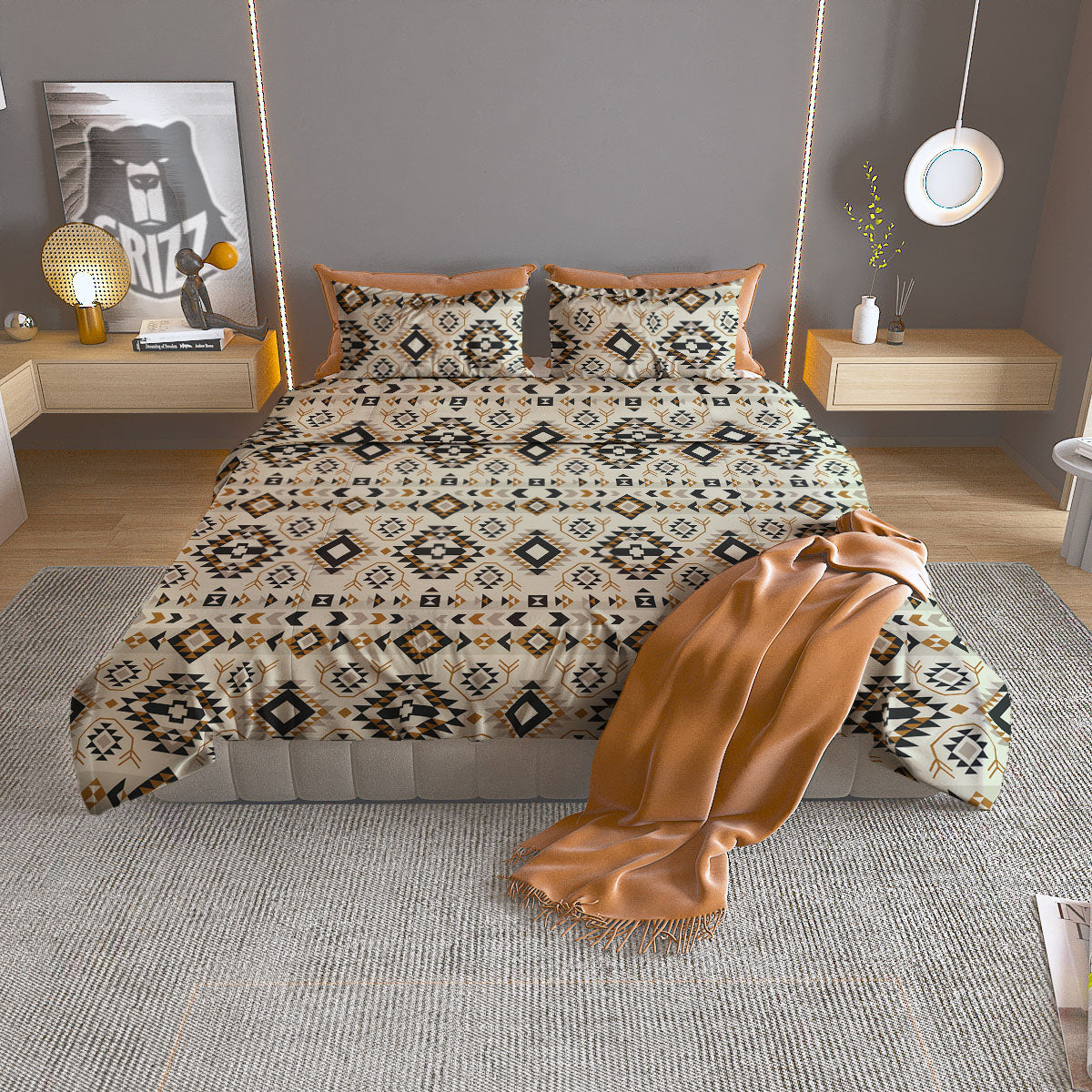 Navajo Geometric Style Print Pattern Duvet Cover Bedding Set
