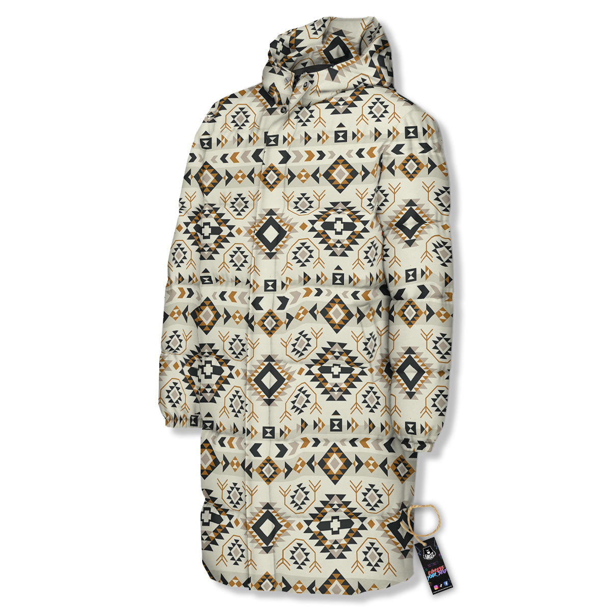 Navajo Geometric Style Print Pattern Long Down Jacket-grizzshop
