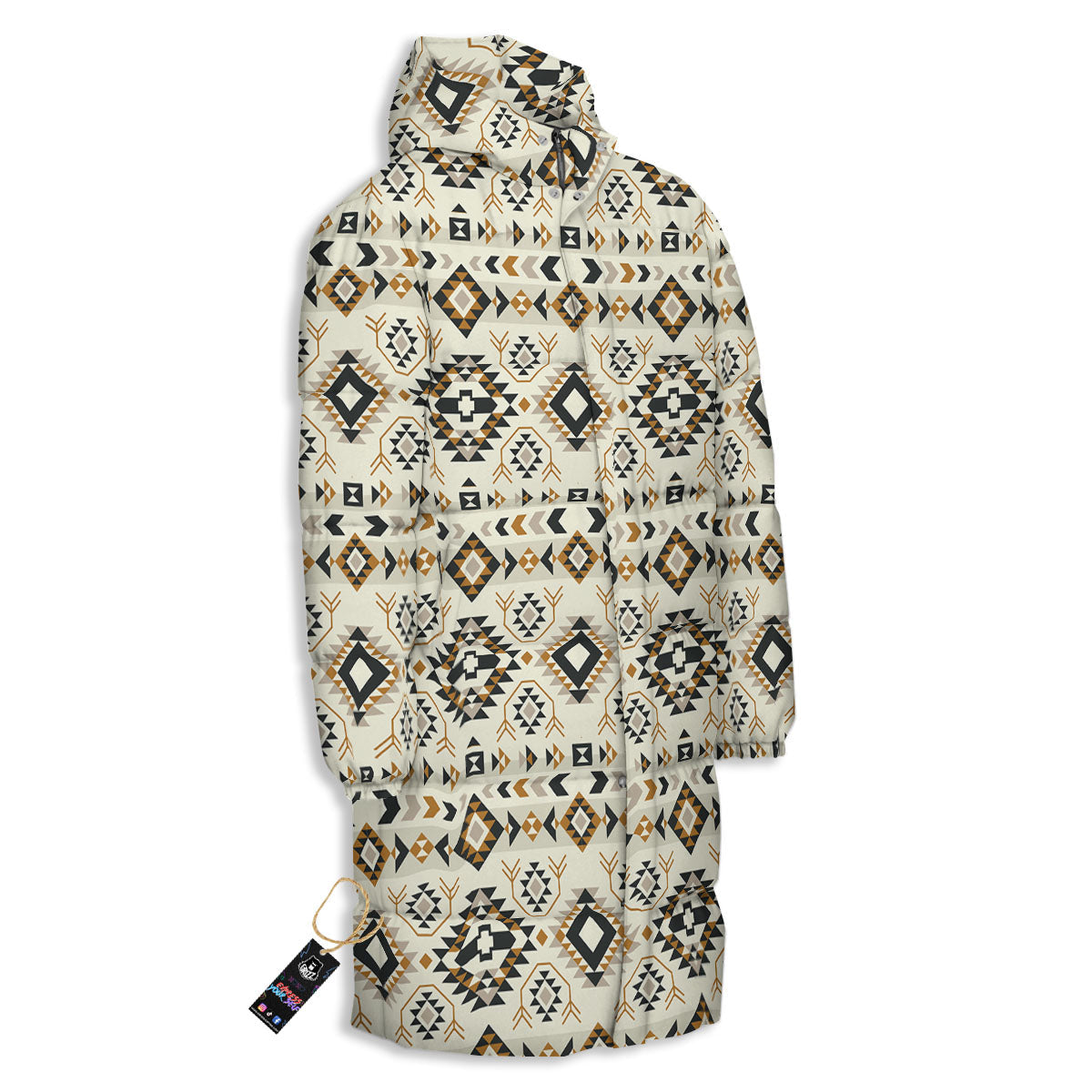 Navajo Geometric Style Print Pattern Long Down Jacket-grizzshop